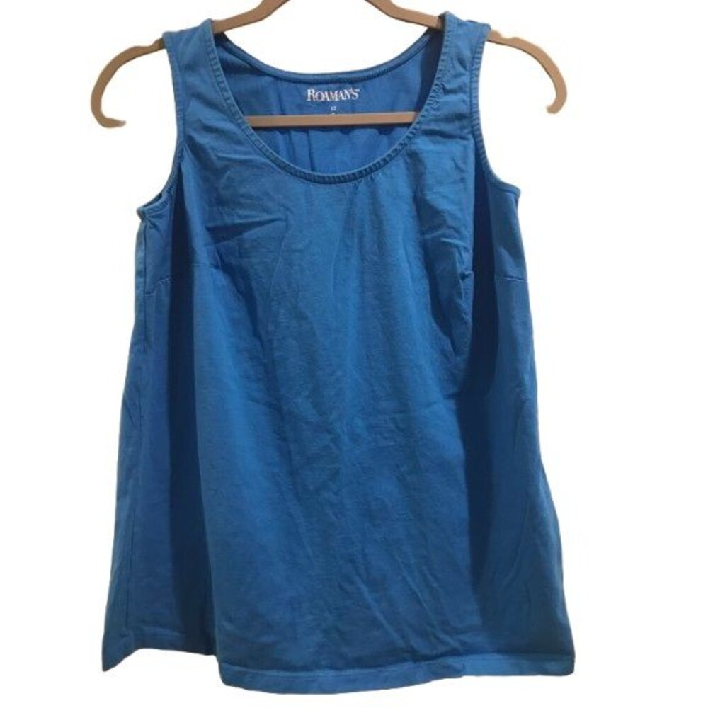 Women's size 12W Tank Top Roaman's Blue Scoop Neck Sleeveless Blue